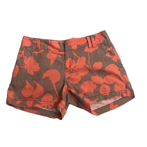 Ann Taylor LOFT Women’s Linen Blend Shorts Orange & Brown Size ￼0 Inseam 4” - Picture 1 of 9